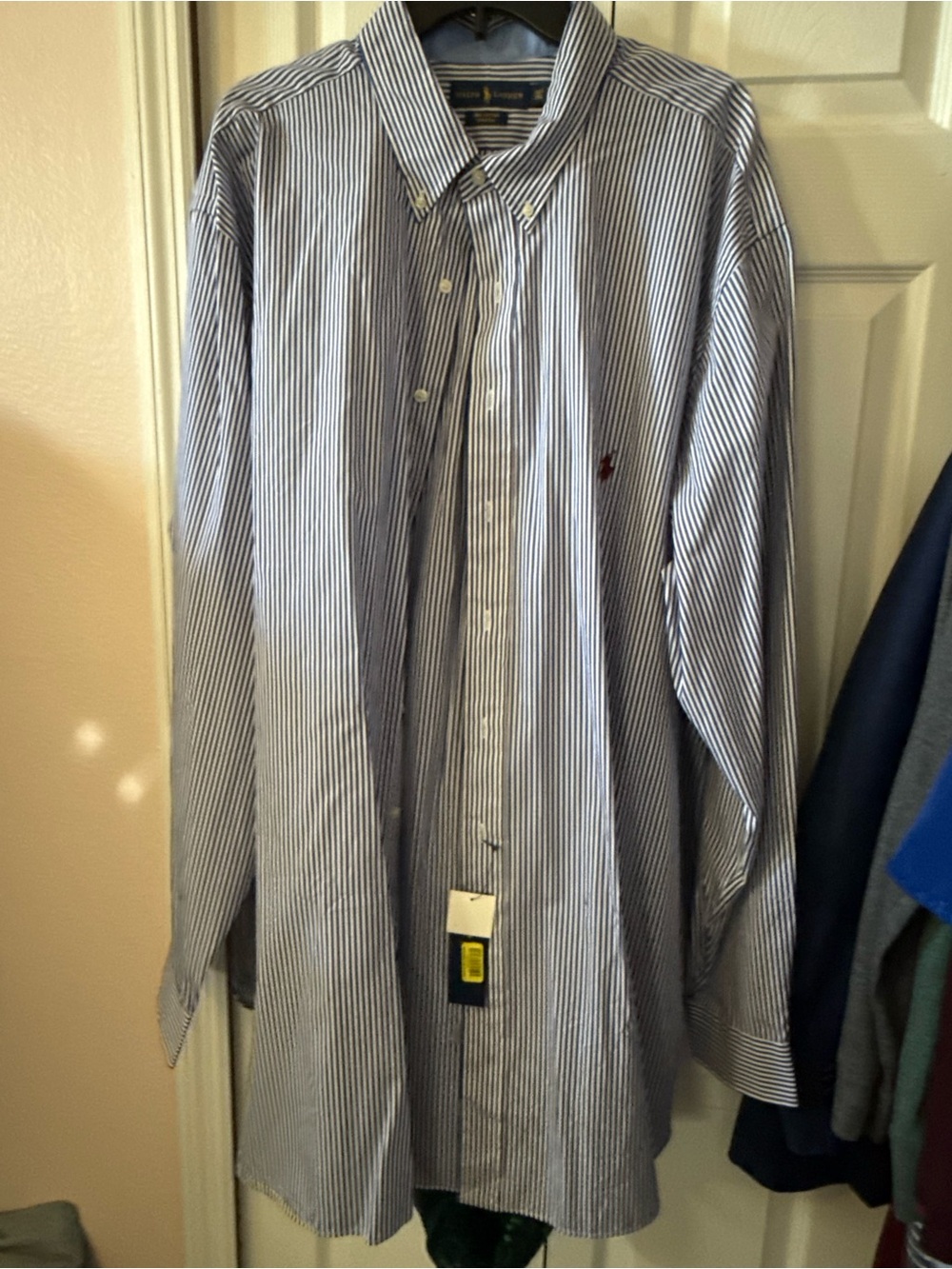 Ralph Lauren Blue and White Pinstripe Button-Down Dress Shirt